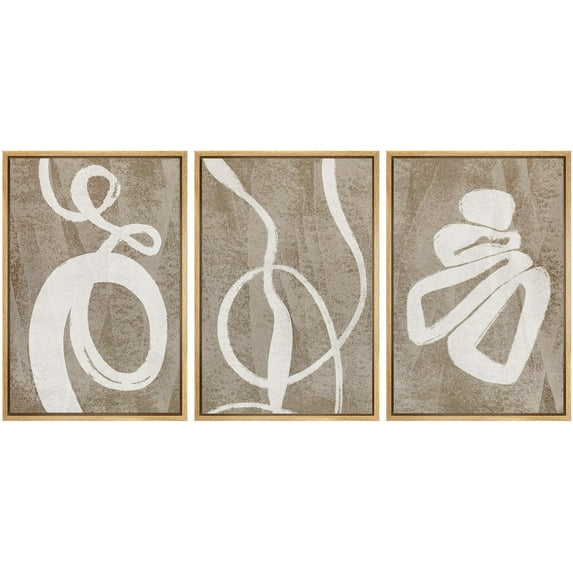 IDEA4WALL Framed Canvas Print Wall Art Set of 3 Geometric Abstract Illustrations in Warm Browns & Beige Tones Digital Art Wall Decor Pastel Nature Scenery Prints Minimal Artwork -