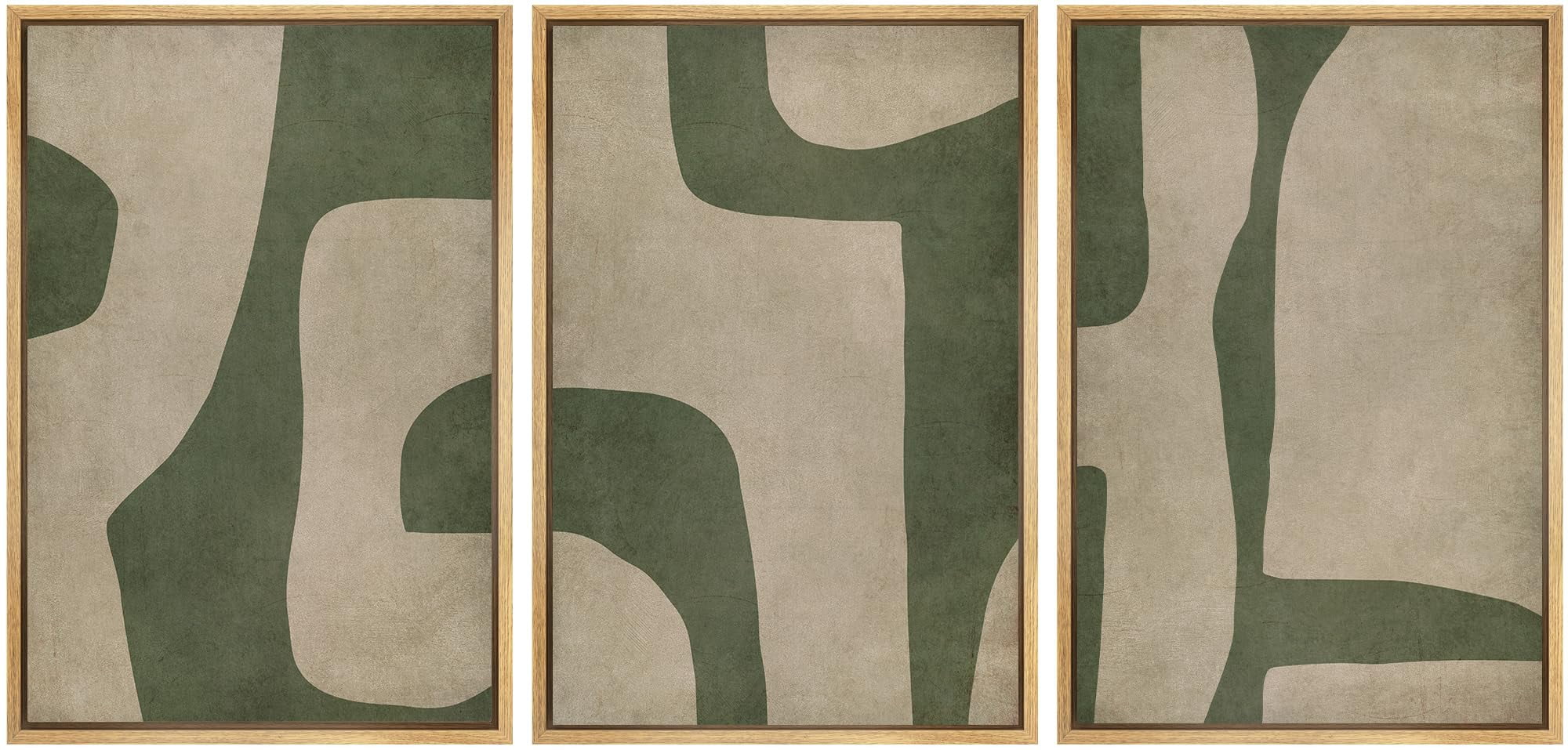 IDEA4WALL Framed Canvas Print Wall Art Set of 3 Geometric Green and ...