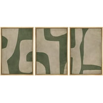 IDEA4WALL Framed Canvas Print Wall Art Set of 3 Geometric Green and Beige Tones Illustrations Print Pastel Abstract Landscape Modern Digital Art Boho Nordic for Home Decor -