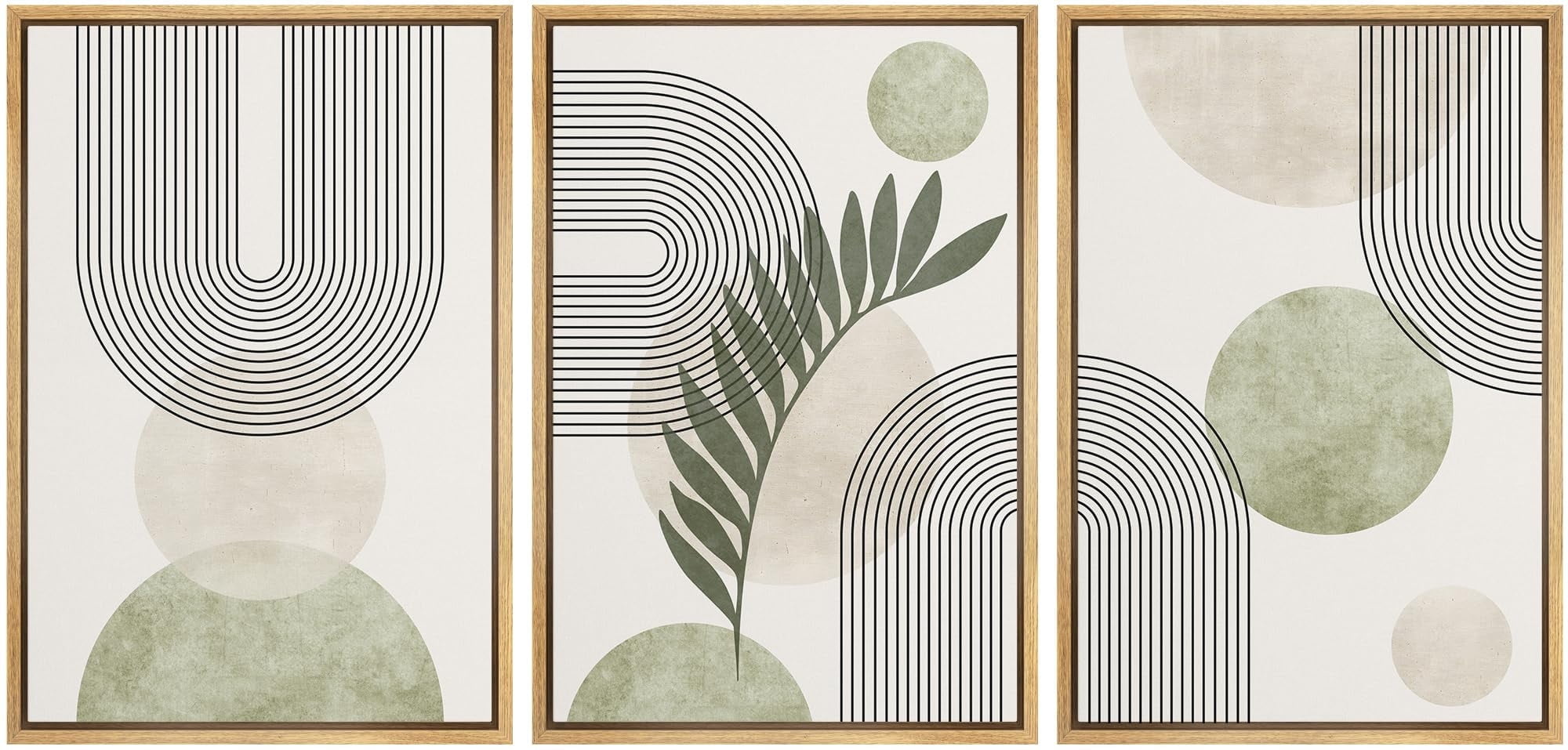 IDEA4WALL Framed Canvas Print Wall Art Set of 3 Geometric Lines and ...