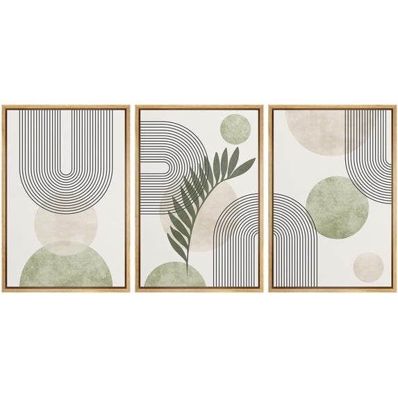 IDEA4WALL Framed Canvas Print Wall Art Set of 3 Geometric Lines and Circles Pattern Modern Art Wall Decor Abstract Shape Prints Minimal Artwork Zen Relax/Clam For Home Decor - Natural 24"x36"x3
