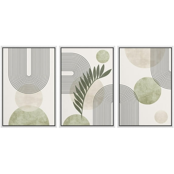 IDEA4WALL Framed Canvas Print Wall Art Set of 3 Geometric Lines and Circles Pattern Modern Art Wall Decor Abstract Shape Prints Minimal Artwork Zen Relax/Clam For Home Decor - White 24"x36"x3