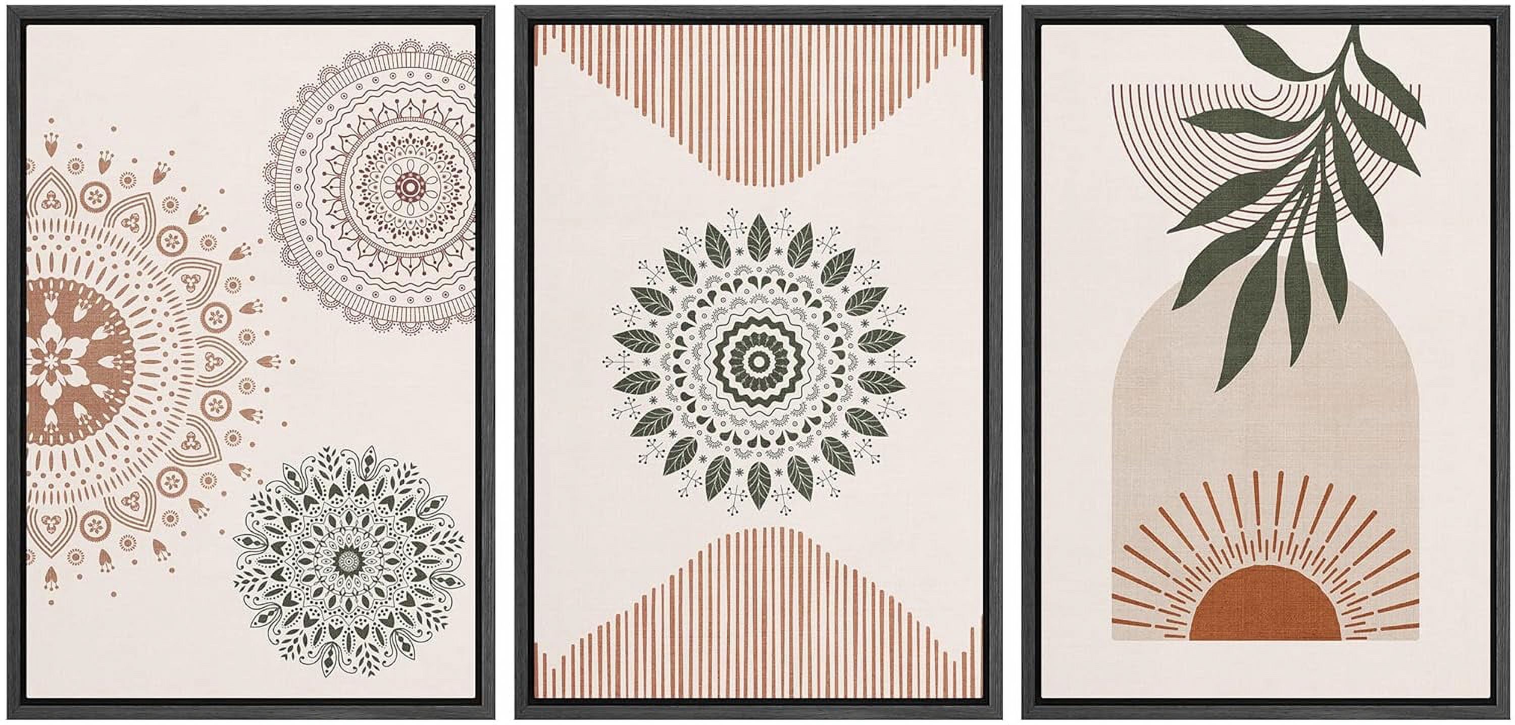 IDEA4WALL Framed Canvas Print Wall Art Set of 3 Geometric Mandala ...