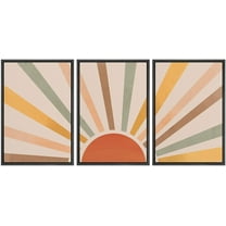 IDEA4WALL Framed Canvas Print Wall Art Set of 3 Geometric Shining Sun with Multicolor Rays of Light Astronomy & Space Sky Abstract Mid-Century Modern Art for Home Decor - Black 16"x24"x3