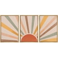 thumbnail image 1 of IDEA4WALL Framed Canvas Print Wall Art Set of 3 Geometric Shining Sun with Multicolor Rays of Light Astronomy & Space Sky Abstract Mid-Century Modern Art for Home Decor - Natural 24"x36"x3, 1 of 5