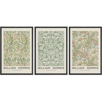 IDEA4WALL Framed Canvas Print Wall Art Set of 3 Green Botanical Floral Posters By William Morris Retro Vintage Wall Decor Antique Flowers Pattern Prints Artwork for Room Decor - Black 16"x24"x3