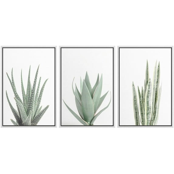 IDEA4WALL Framed Canvas Print Wall Art Set of 3 Green Succulent Plant Prints, Floral Botanical Art Paintings, Minimalist Modern Wall Art Decor Clam/Relax for Home Decor - White 16"x24"x3