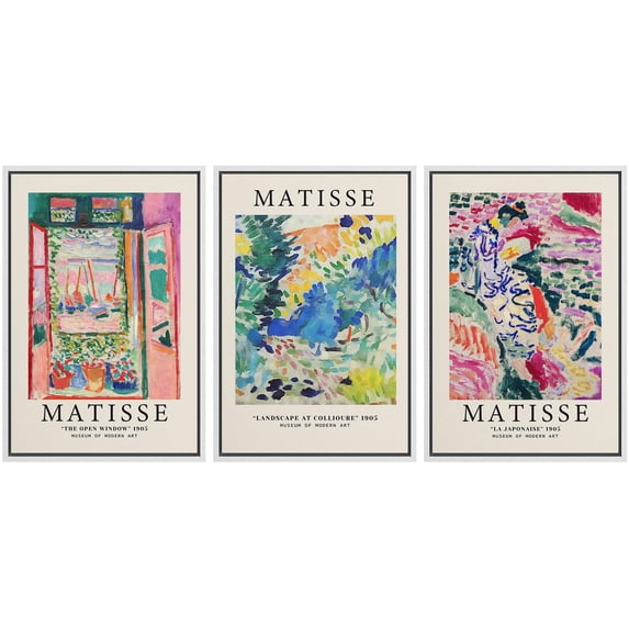 IDEA4WALL Framed Canvas Print Wall Art Set of 3 Henri Matisse Exhibition Posters Fine Art Nature Wilderness Geometric Floral Botanical Modern Art Calm/Relax/Cozy for Rooms - White 16"x24"x3
