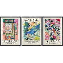 IDEA4WALL Framed Canvas Print Wall Art Set of 3 Henri Matisse Exhibition Posters Fine Art Nature Wilderness Geometric Floral Botanical Modern Art Calm/Relax/Cozy for Rooms - Black 16"x24"x3