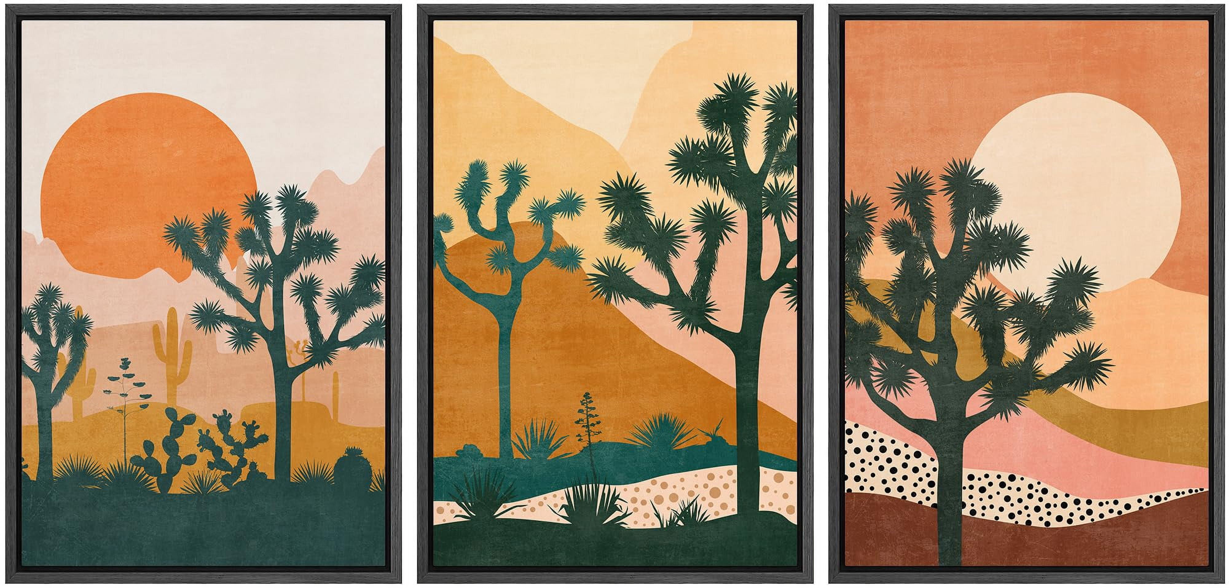 IDEA4WALL Framed Canvas Print Wall Art Set of 3 Joshua Tree Art Prints ...