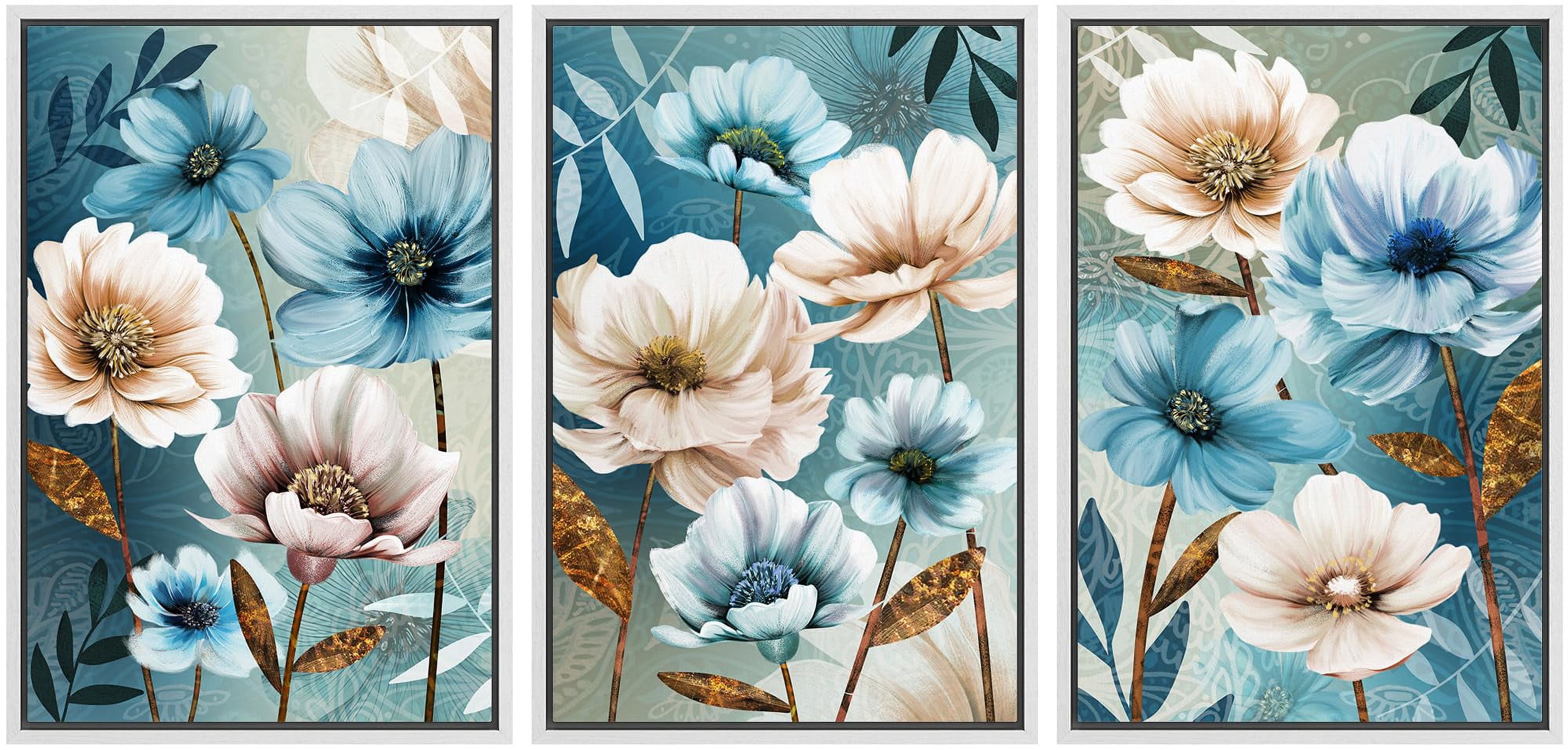 IDEA4WALL Framed Canvas Print Wall Art Set of 3 Lotus Flowers Blooming ...