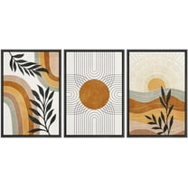 IDEA4WALL Framed Canvas Print Wall Art Set of 3 Mid-Century Geometric Sun Desert Plants Abstract Nature Illustrations Modern Art Nordic Zen Decorative for Home Decor - Black 16"x24"x3