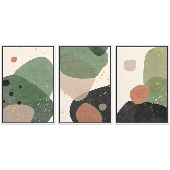 IDEA4WALL Framed Canvas Print Wall Art Set of 3 Mid-Century Modern Pastel Polygons Illustrations Abstract Geometric Modern Art Color Block Wall Decorative Artwork for Room Decor - White 16"x24"x3