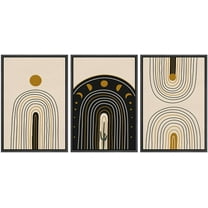 IDEA4WALL Framed Canvas Print Wall Art Set of 3 Mid-Century Moon & Sun Landscape Boho Pattern Wall Decor Abstract Geometric Collage Prints Minimal Modern Art Nordic Zen Artwork - Black 16"x24"x3