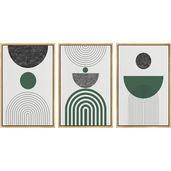 IDEA4WALL Framed Canvas Print Wall Art Set of 3 Mid-Century Retro Abstract Polygon Boho Pattern Wall Decor Nordic Geometric Collage Prints Minimal Modern Art Bohemian Artwork - Natural 24"x36"x3