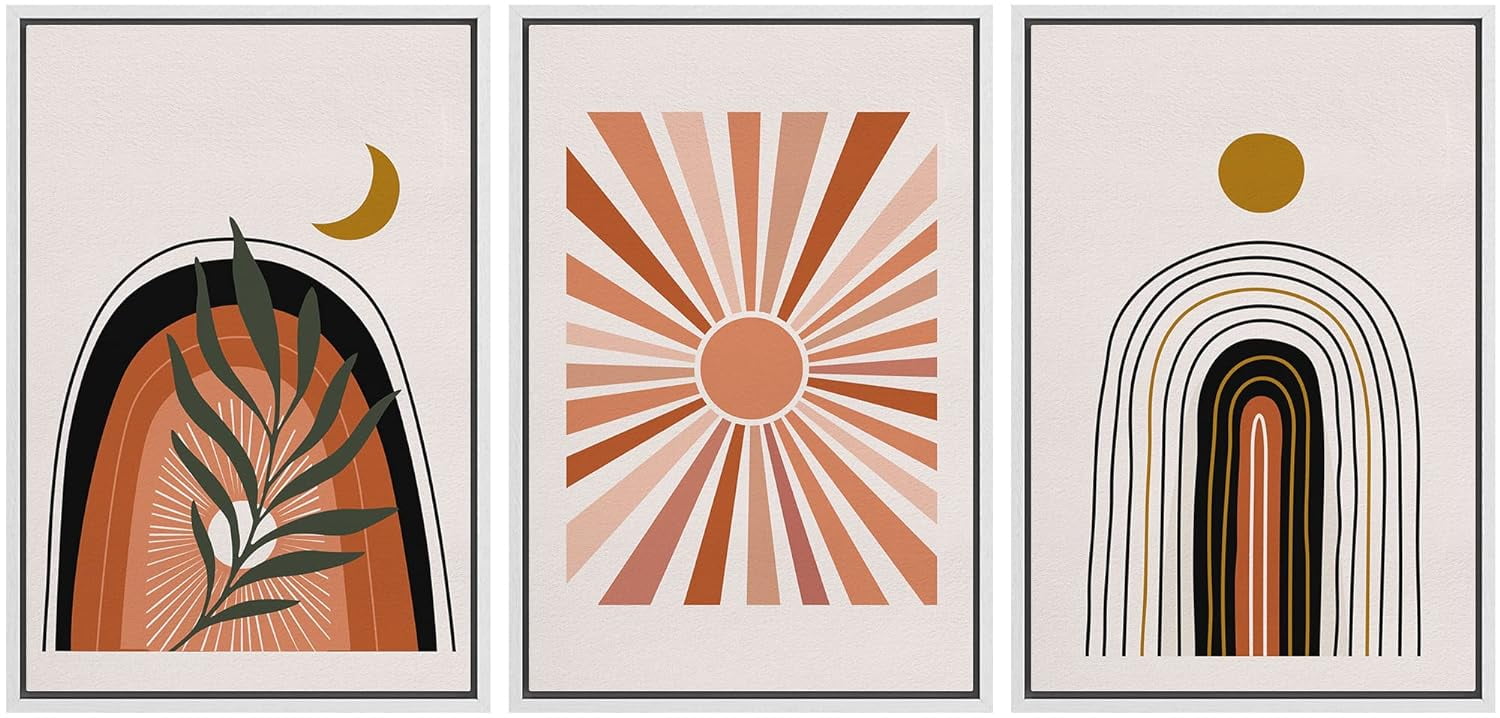 Bohemian Abstract Landscape Canvas Print Set with Black Frames