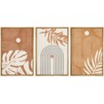 thumbnail image 1 of IDEA4WALL Framed Canvas Print Wall Art Set of 3 Mid-Century Tropical Monstera Leaf Illustrations Abstract Geometric Modern Art Boho Logic Wall Decorative Artwork for Room Decor - Natural 16"x24"x3, 1 of 5