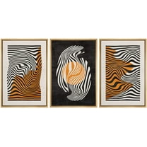 IDEA4WALL Framed Canvas Print Wall Art Set of 3 Mid-Century Zebra Stripes Illustrations Abstract Geometric Modern Art Boho Decorative Calm/Zen for Room Decor - Natural 24"x36"x3