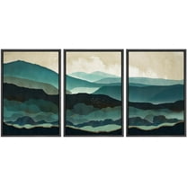IDEA4WALL Framed Canvas Print Wall Art Set of 3 Minimalist Abstract Mountain Layers Mystical Horizons Illustrations Digital Art Colorful Wall Decor Relax/Clam for Home Decor - Black 16"x24"x3