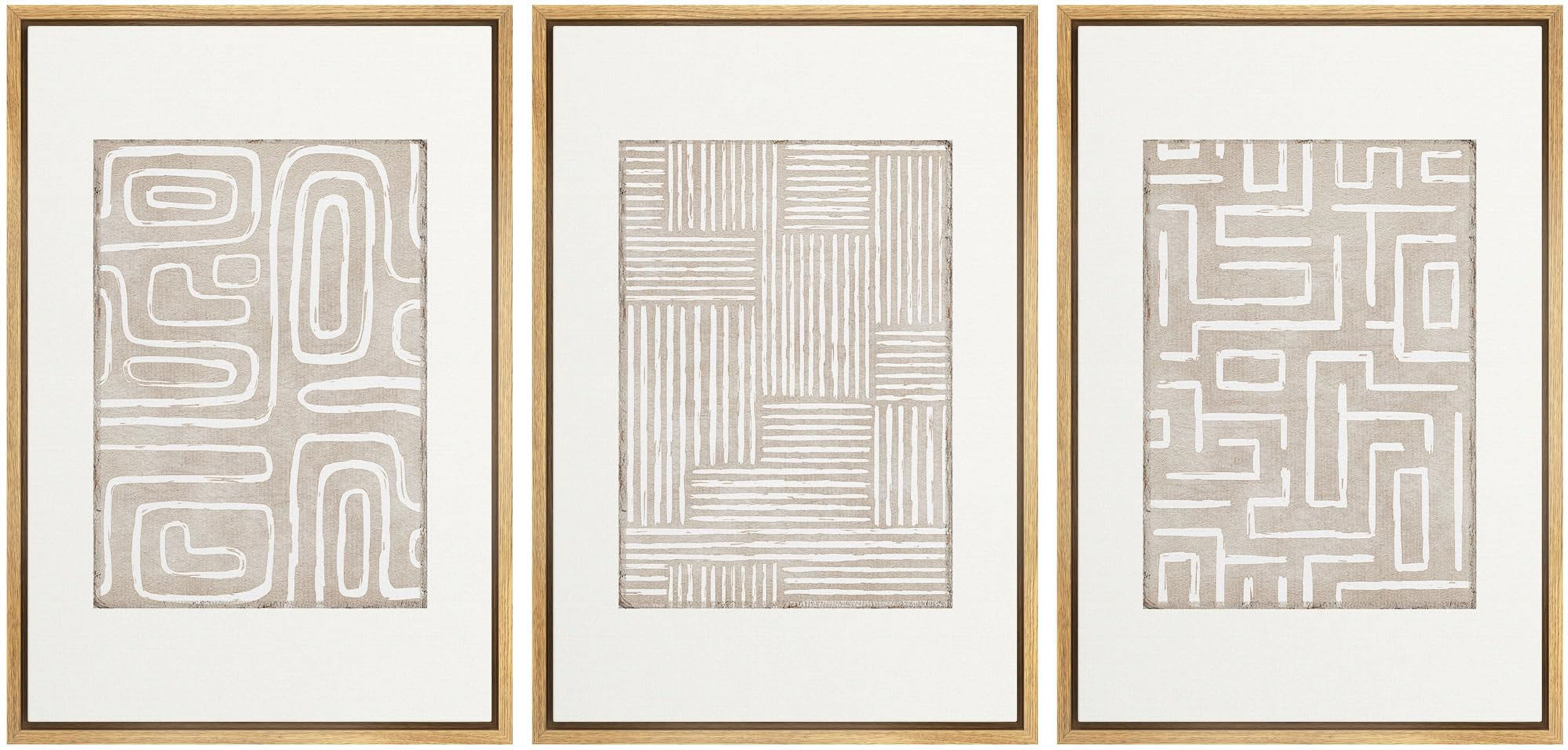 IDEA4WALL Framed Canvas Print Wall Art Set of 3 Minimalist Linear ...