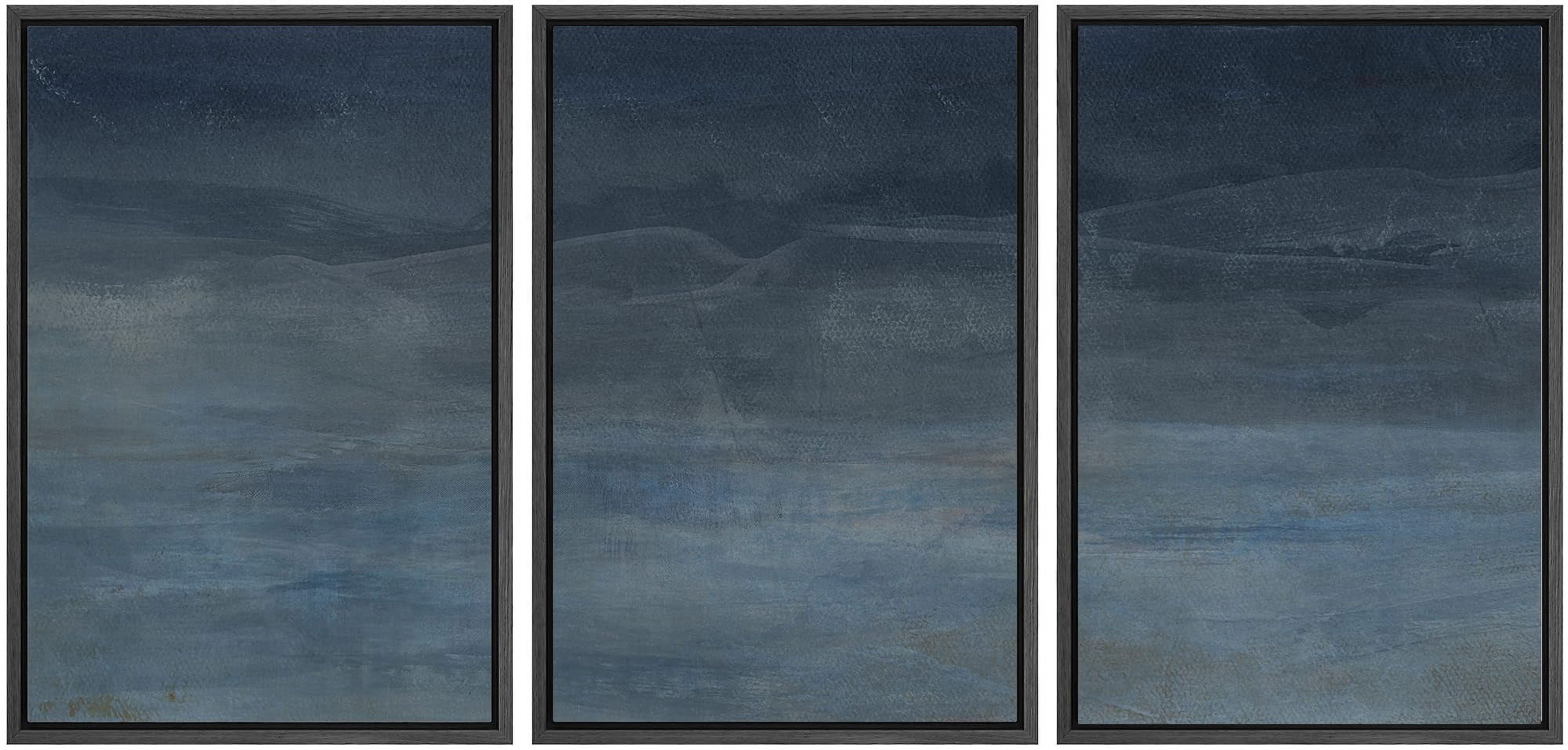 IDEA4WALL Framed Canvas Print Wall Art Set of 3 Minimalist Navy Blue ...