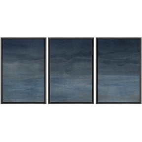 IDEA4WALL Framed Canvas Print Wall Art Set of 3 Minimalist Navy Blue & Gray Abstract Illustration Pastel Hazy Landscape Modern Graffiti Digital Art Zen Cool Relax for Home Decor - Black 16"x24"x3