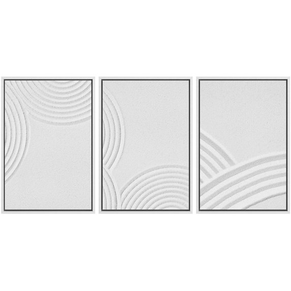 IDEA4WALL Framed Canvas Print Wall Art Set of 3 Minimalist Sand Texture Illustrations Digital Art Wall Decor Abstract Circles Pattern Prints Cool Minimal Clam/Relax Artwork -