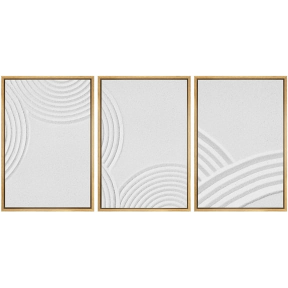 IDEA4WALL Framed Canvas Print Wall Art Set of 3 Minimalist Sand Texture Illustrations Digital Art Wall Decor Abstract Circles Pattern Prints Cool Minimal Clam/Relax Artwork -