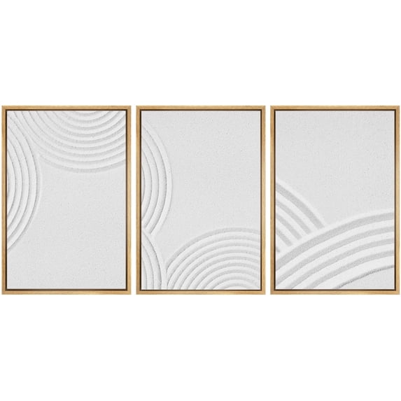 IDEA4WALL Framed Canvas Print Wall Art Set of 3 Minimalist Sand Texture Illustrations Digital Art Wall Decor Abstract Circles Pattern Prints Cool Minimal Clam/Relax Artwork -