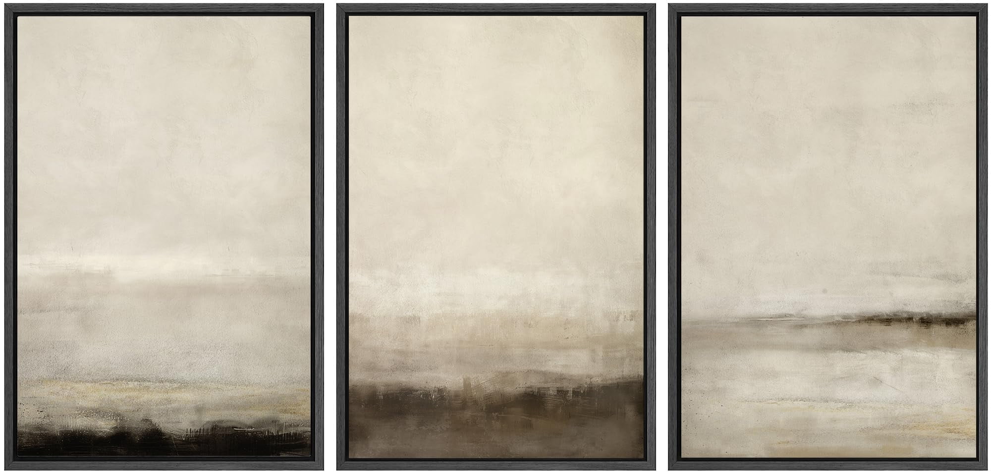IDEA4WALL Framed Canvas Print Wall Art Set of 3 Misty Horizons Tranquil ...