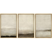 IDEA4WALL Framed Canvas Print Wall Art Set of 3 Misty Horizons Tranquil Scenery in Monochrome Abstract Nature Neutral Tones Prints Nordic Zen Minimal Contemporary Artwork -