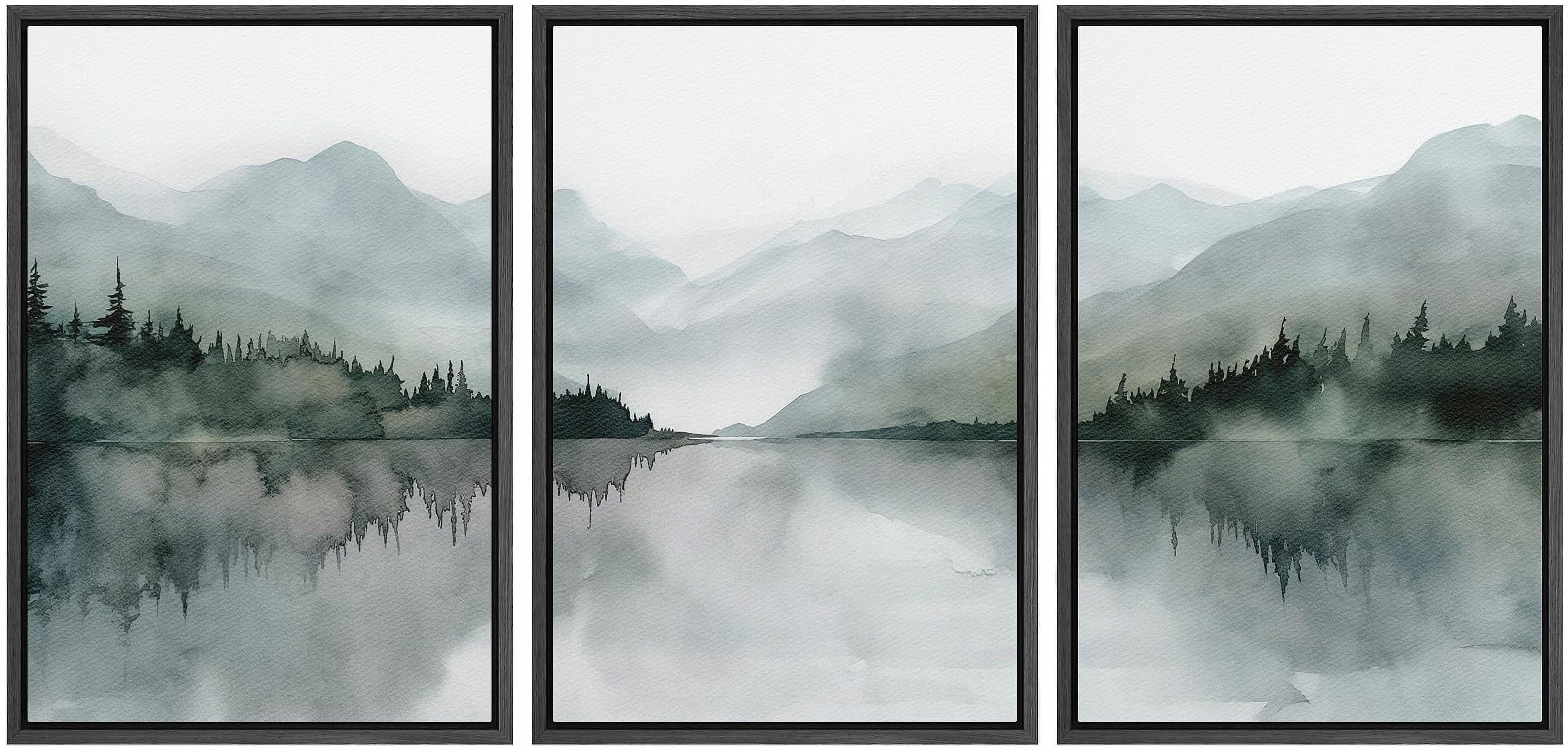 IDEA4WALL Framed Canvas Print Wall Art Set of 3 Misty Mountain & Lake ...