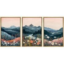 IDEA4WALL Framed Canvas Print Wall Art Set of 3 Mountain Landscape Modern Art Wall Decor Nature Colorful Wildflowers Illustrations Minimal Artwork Boho Clam/Relax For Home Decor - Natural 24"x36"x3