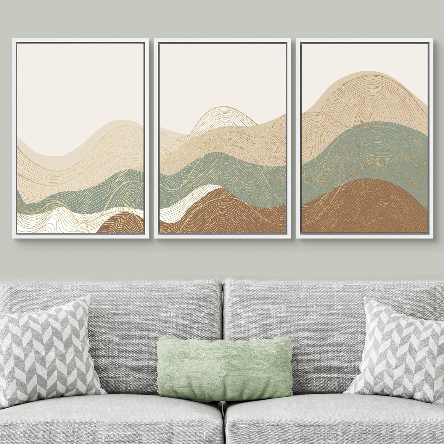 IDEA4WALL Framed Canvas Print Wall Art Set of 3 Multicolor Geometric ...
