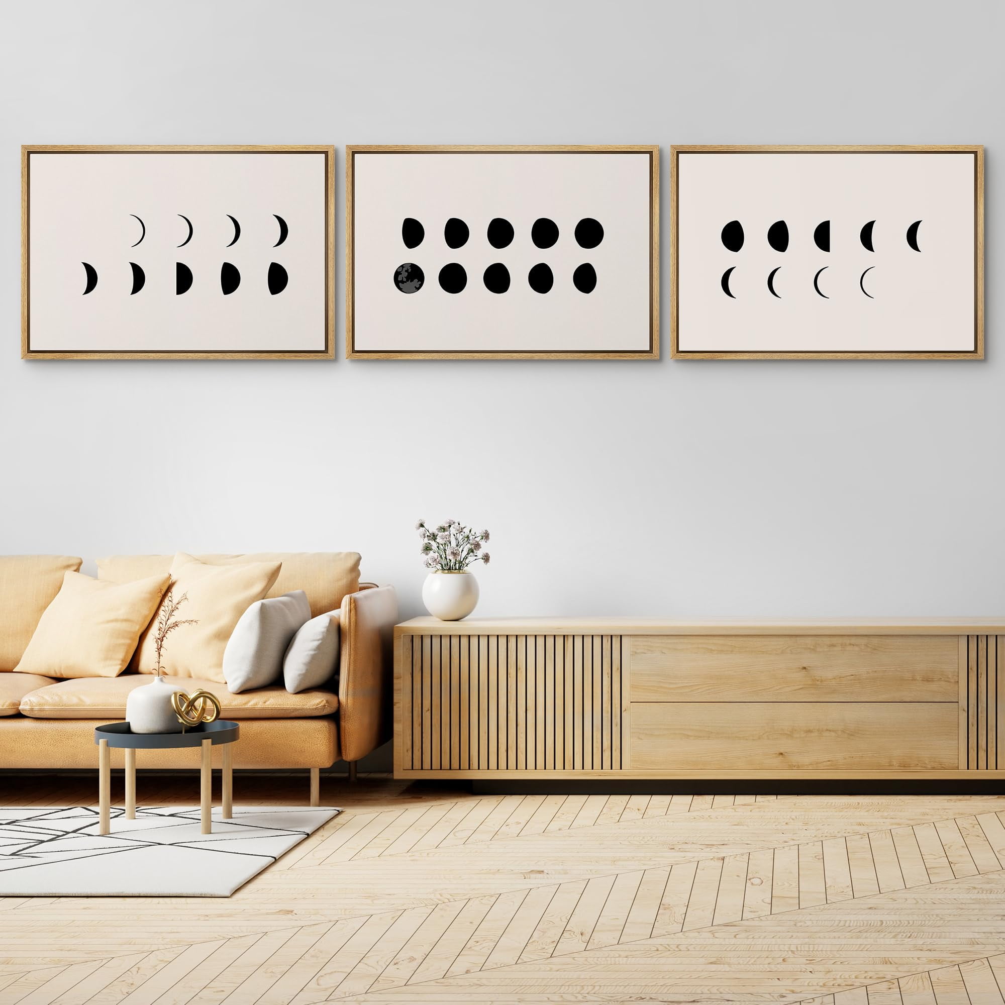 IDEA4WALL Framed Canvas Print Wall Art Set of 3 Noun Minimalist Lunar ...