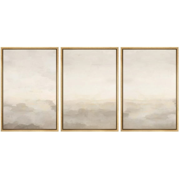 IDEA4WALL Framed Canvas Print Wall Art Set of 3 Pastel Abstract Beige & Grey Minimalist Pattern Nature Wilderness Modern Art Decorative Neutral Artwork for Home Decor - Natural 24"x36"x3