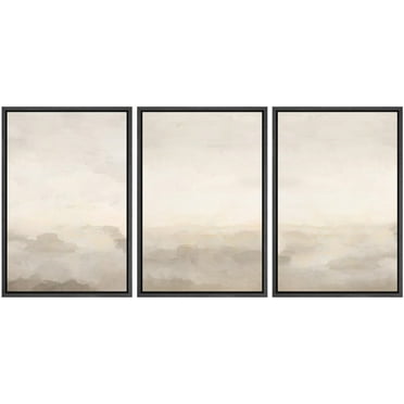 IDEA4WALL Framed Canvas Print Wall Art Set of 3 Pastel Abstract Beige & Grey Minimalist Pattern Nature Wilderness Modern Art Decorative Neutral Artwork for Home Decor - Black 24"x36"x3