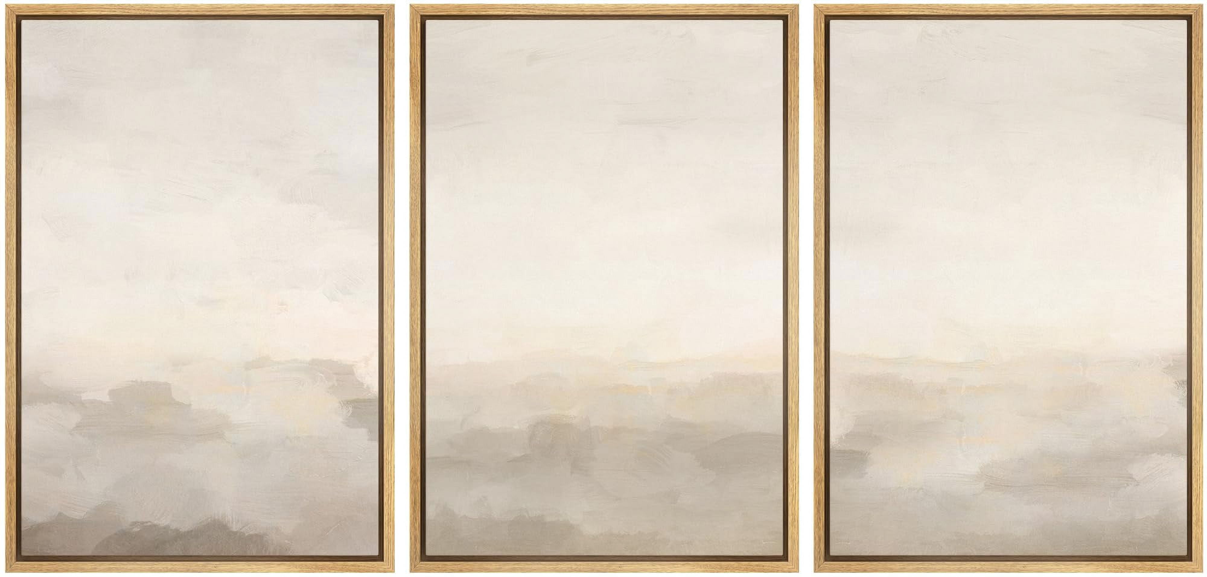 IDEA4WALL Framed Canvas Print Wall Art Set of 3 Pastel Abstract Beige & Grey Minimalist Pattern Nature Wilderness Modern Art Decorative Neutral Artwork for Home Decor - Natural 24"x36"x3
