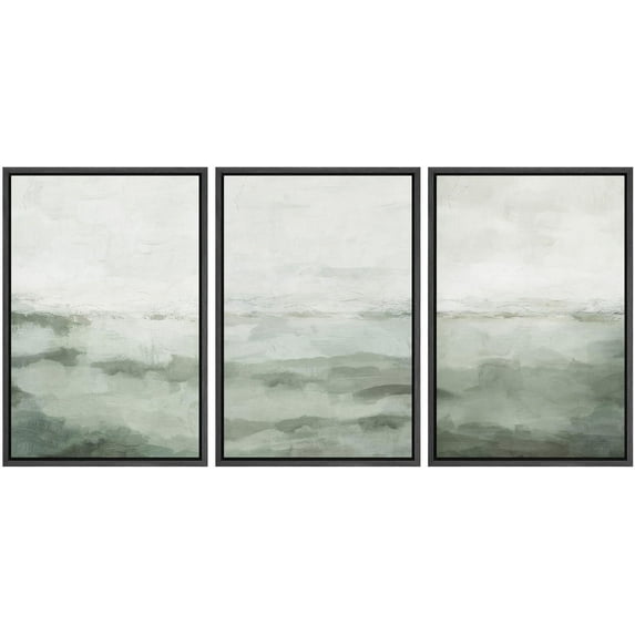 IDEA4WALL Framed Canvas Print Wall Art Set of 3 Pastel Abstract Sage Green Minimalist Pattern Nature Wilderness Modern Art Decorative Neutral Artwork for Home Decor - Black 16"x24"x3
