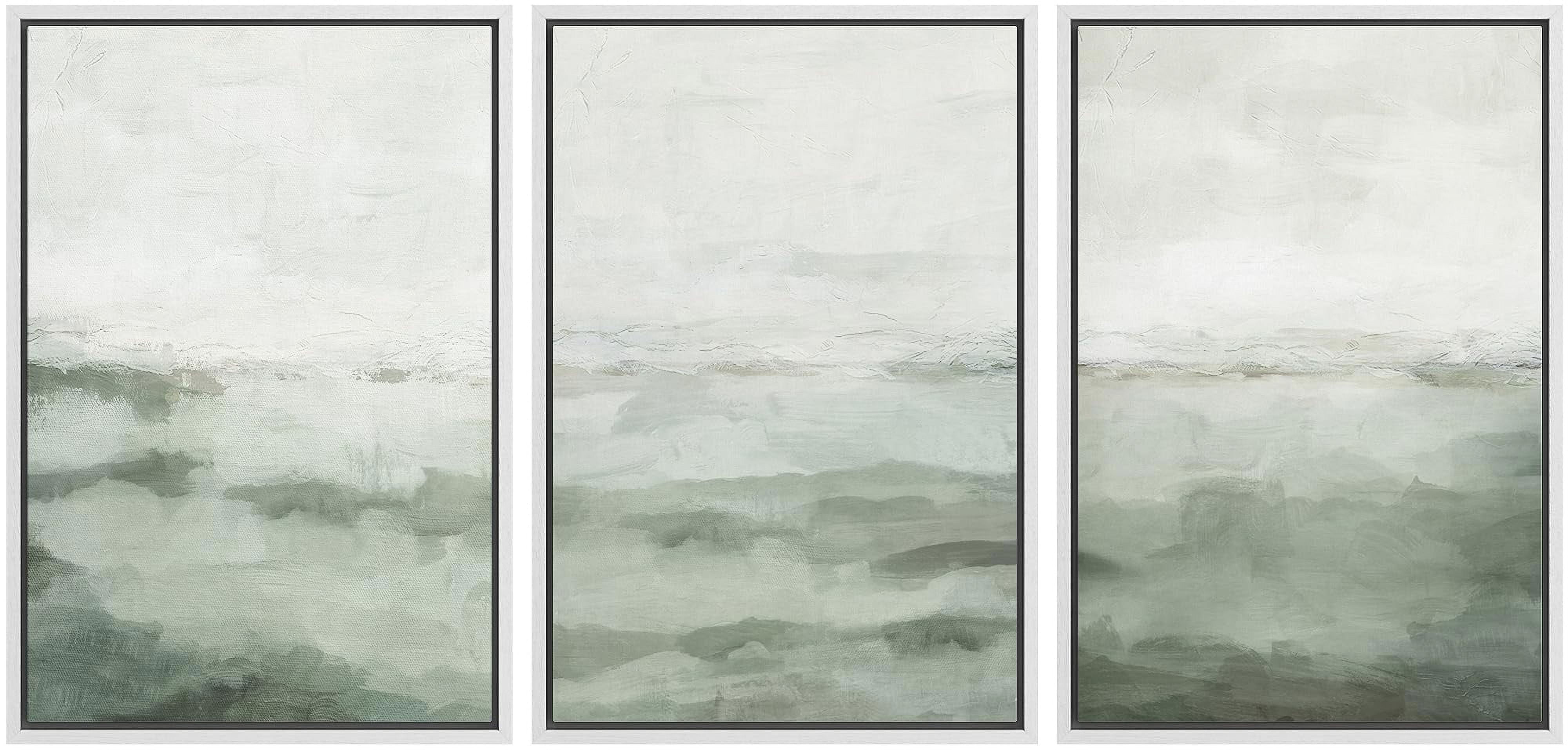 Sage Green Abstract Landscape Framed Canvas Wall Art Set
