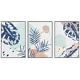 thumbnail image 1 of IDEA4WALL Framed Canvas Print Wall Art Set of 3 Pastel Blue Monstera & Palm Leaves Colorful Boho Wall Decor Abstract Geometric Plants Botanical Art Minimal Nordic Zen Artwork - White 24"x36"x3, 1 of 5
