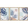 thumbnail image 1 of IDEA4WALL Framed Canvas Print Wall Art Set of 3 Pastel Blue Monstera & Palm Leaves Colorful Boho Wall Decor Abstract Geometric Plants Botanical Art Minimal Nordic Zen Artwork - Natural 16"x24"x3, 1 of 5