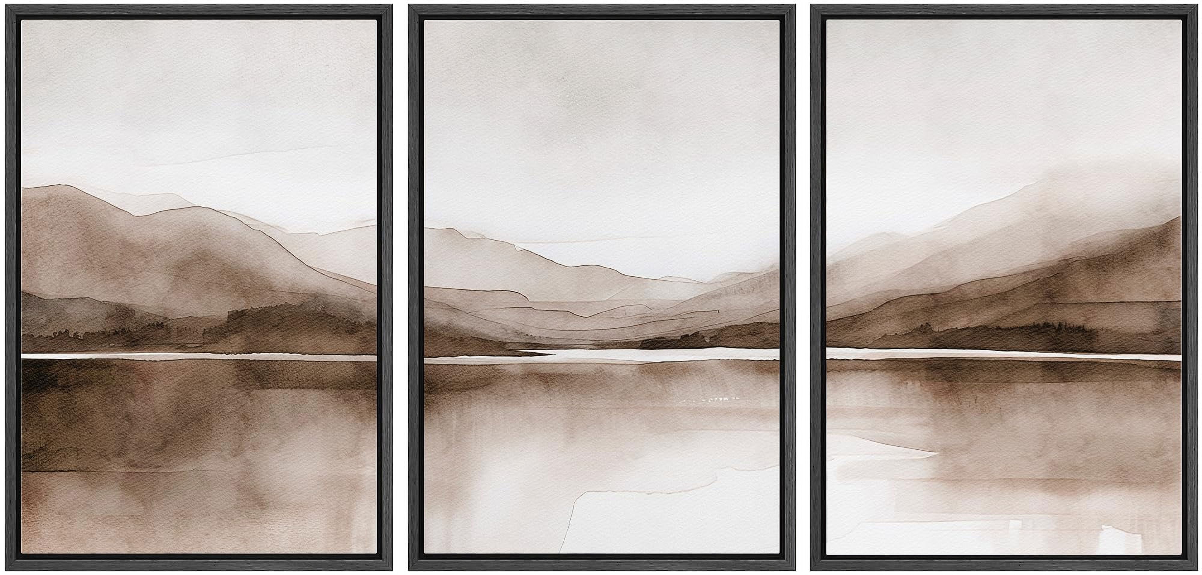 IDEA4WALL Framed Canvas Print Wall Art Set of 3 Pastel Mountain Range ...