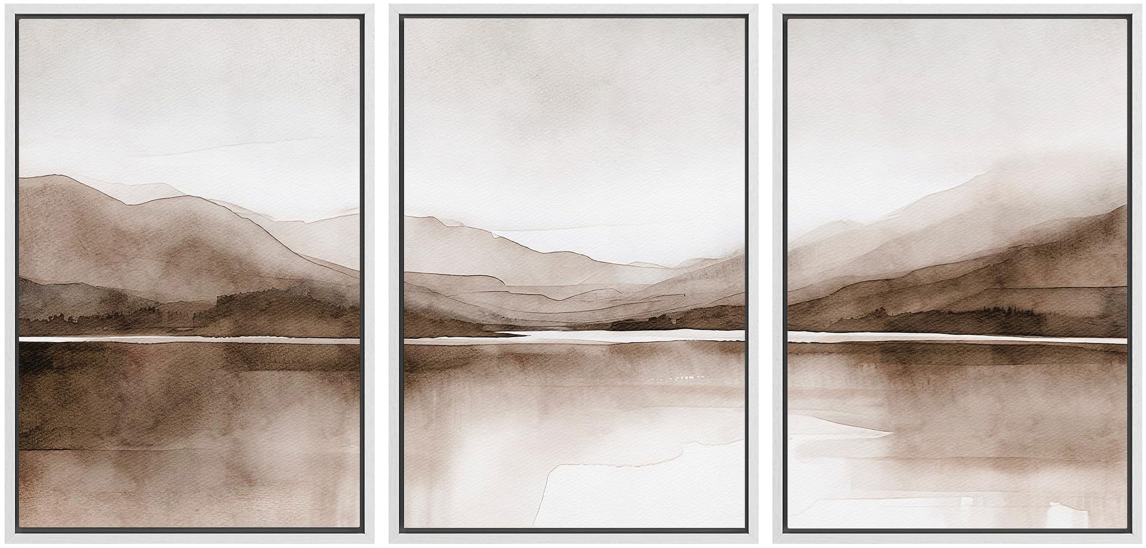 IDEA4WALL Framed Canvas Print Wall Art Set of 3 Pastel Mountain Range ...
