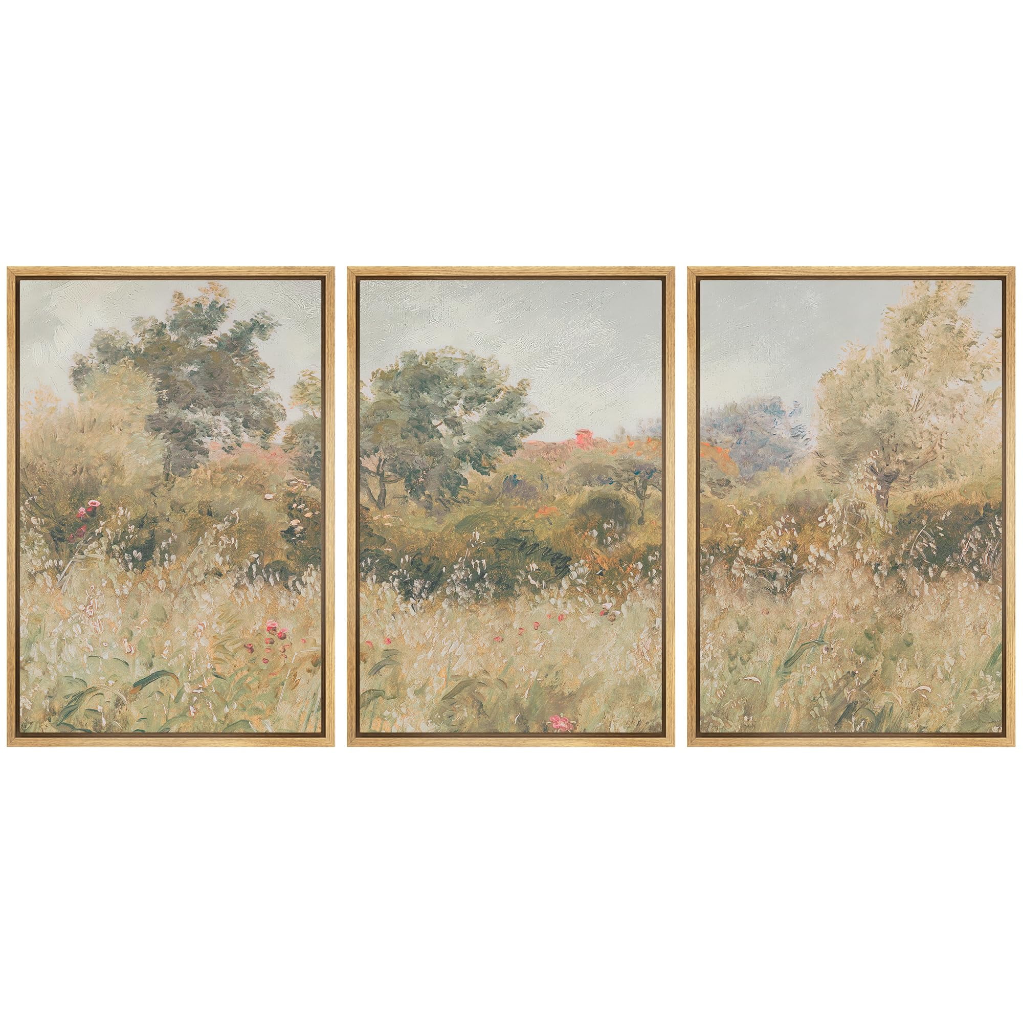 IDEA4WALL Framed Canvas Print Wall Art Set of 3 Pastoral Meadow and ...