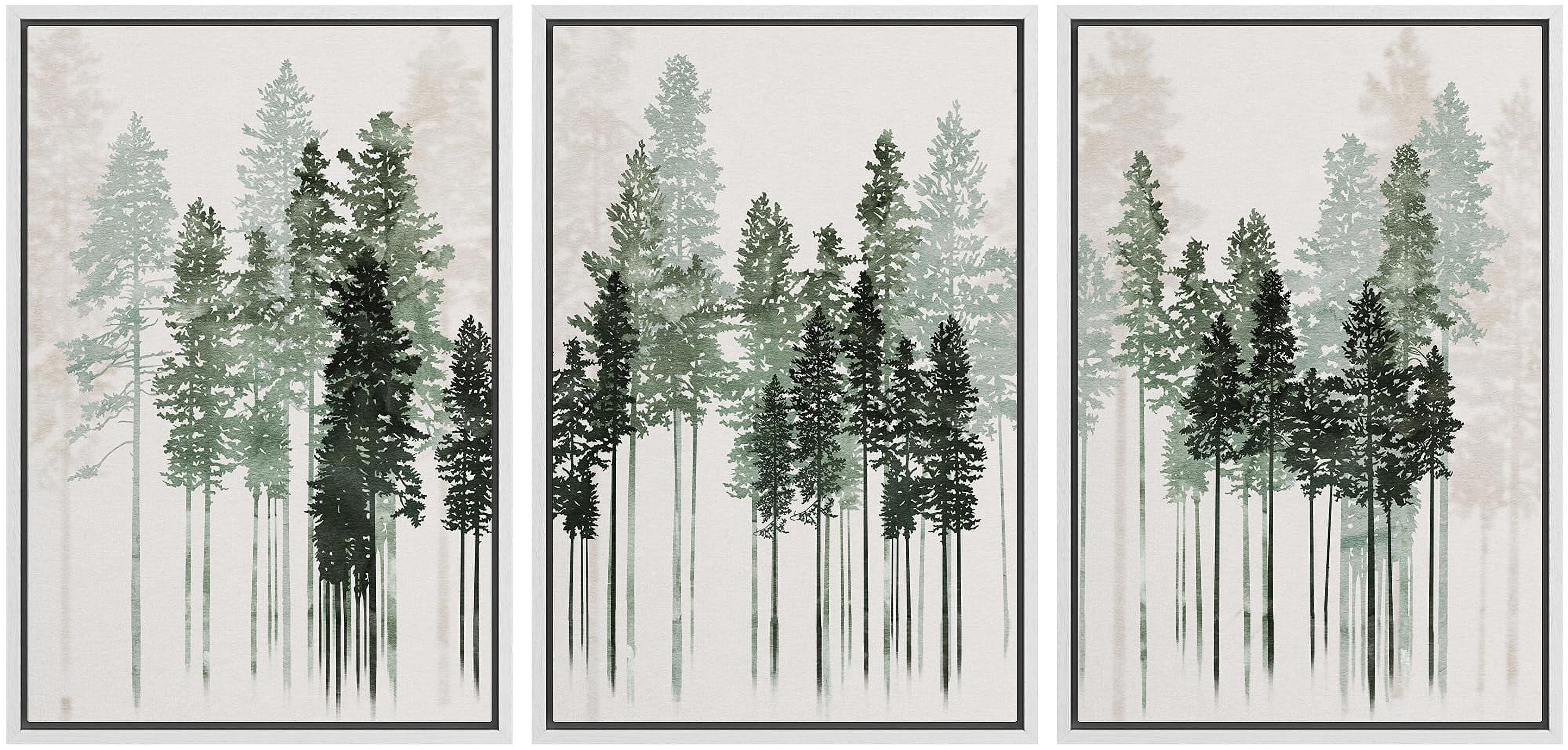 IDEA4WALL Framed Canvas Print Wall Art Set of 3 Pine Tree Watercolor ...