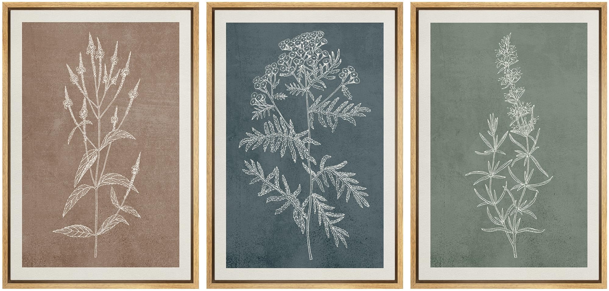 IDEA4WALL Framed Canvas Print Wall Art Set of 3 Retro Abstract Forest ...