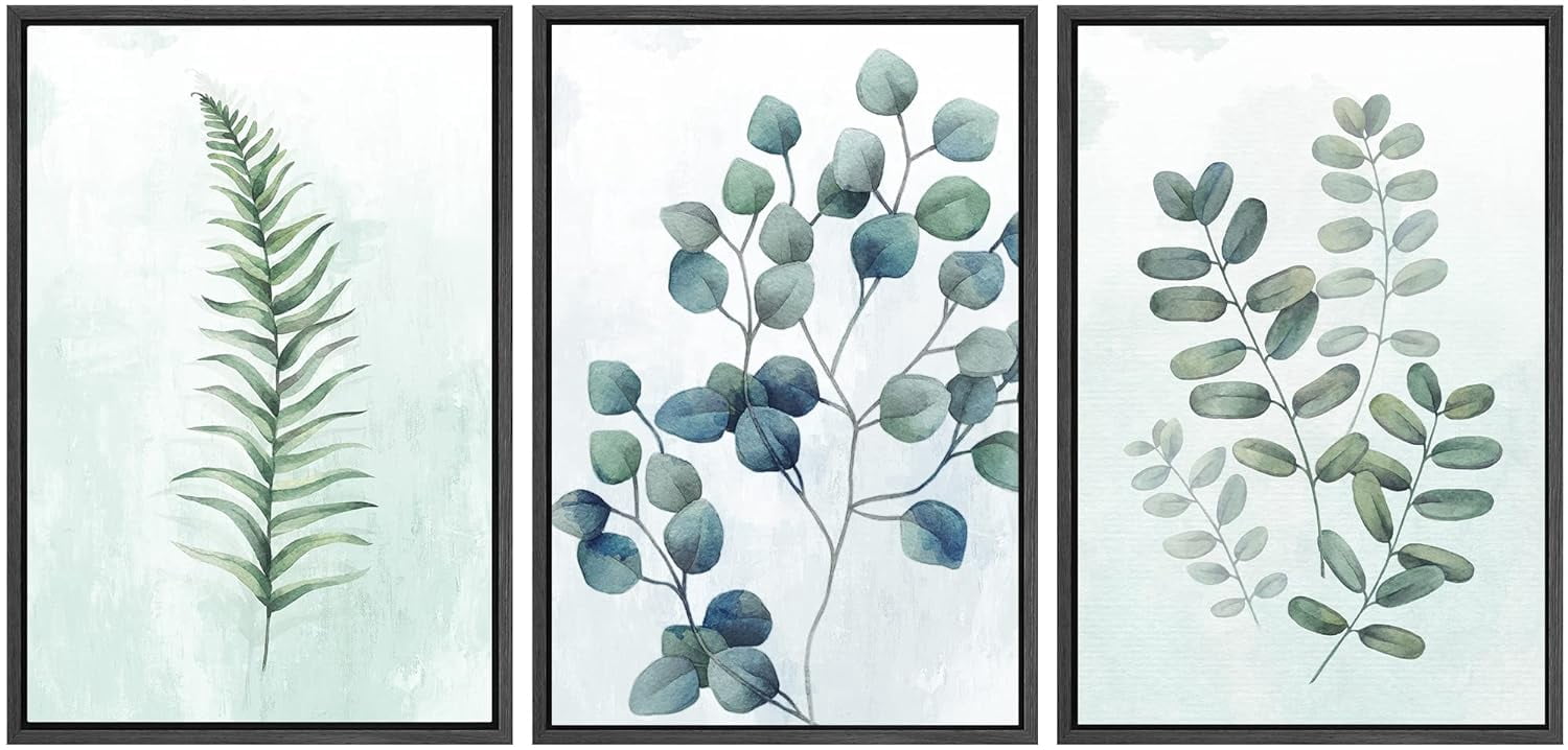 IDEA4WALL Framed Canvas Print Wall Art Set of 3 Retro Abstract Green ...