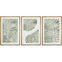 IDEA4WALL Framed Canvas Print Wall Art Set of 3 Retro Abstract Jungle Green Pastel Plants Wall Decor Nordic Nature Wilderness Botanical Prints Minimal Bohemian Artwork - Natural 24"x36"x3
