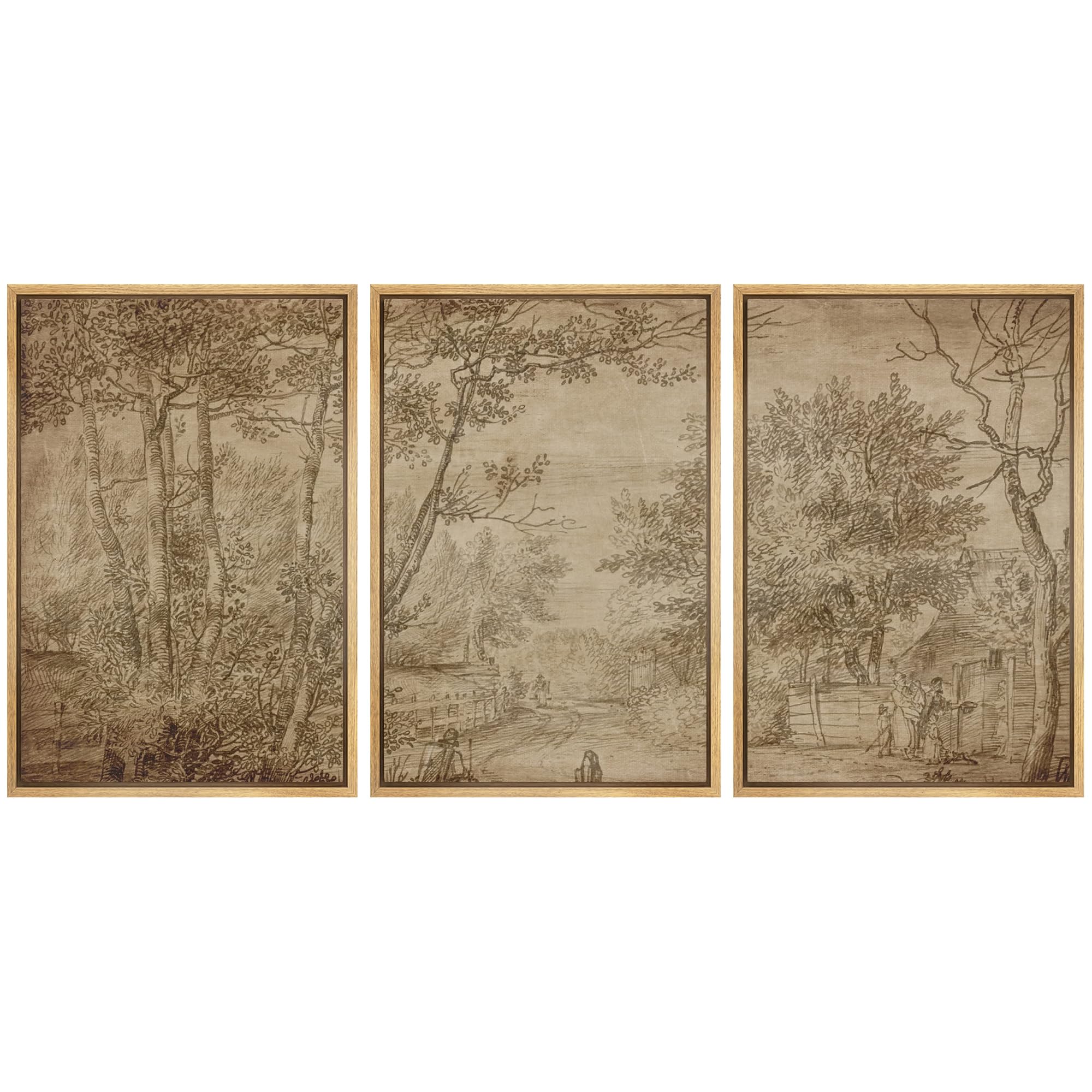 IDEA4WALL Framed Canvas Print Wall Art Set of 3 Rustic Meadow Morning ...
